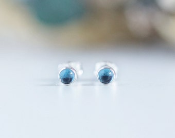 Genuine London Blue Topaz Earrings Topaz Stud Earrings Blue Topaz Jewelry Minimalist Earrings Tiny Stud Earrings