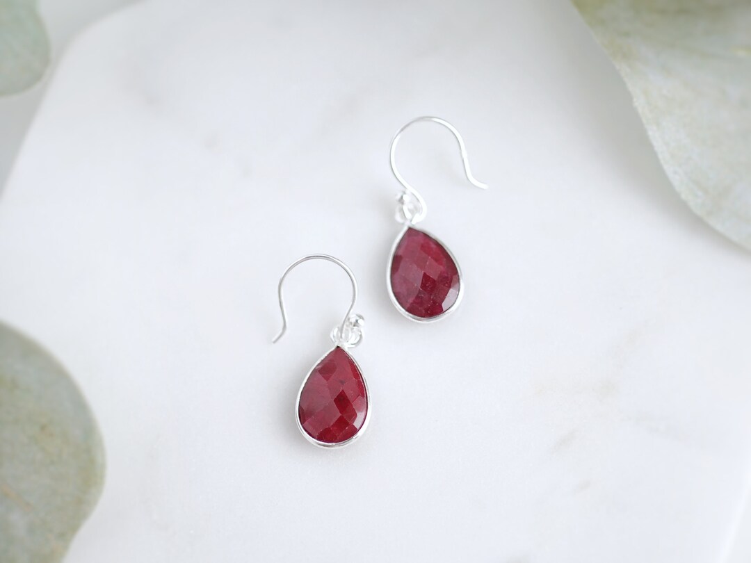 Ruby Earrings Gemstone Earrings Sterling Silver Ruby Earrings - Etsy