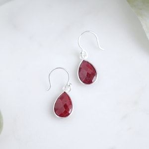 Ruby Earrings Gemstone Earrings Sterling Silver Ruby Earrings Dainty Earrings Natural Ruby Jewelry Small Earrings July Birthstone