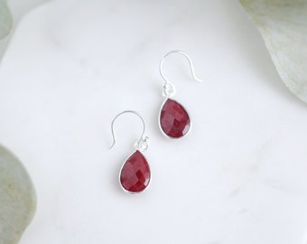 Ruby Earrings Gemstone Earrings Sterling Silver Ruby Earrings Dainty Earrings Natural Ruby Jewelry Small Earrings July Birthstone