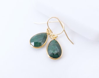 Emerald Earrings Tiny Drop Earrings Gold Emerald Jewelry Gold Green Earrings May Birthstone