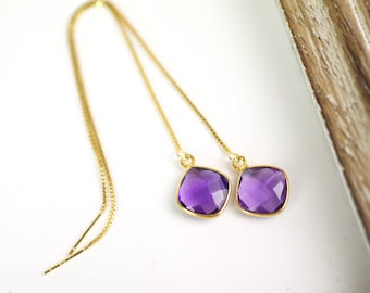 Amethyst Earrings Amethyst Jewelry Threader Earrings Thread Earrings Purple Earrings