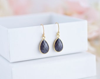 Natural Sapphire Earrings Sapphire Jewelry Teardrop Earrings Dainty Earrings Gold Blue Earrings September Birthstone Earrings