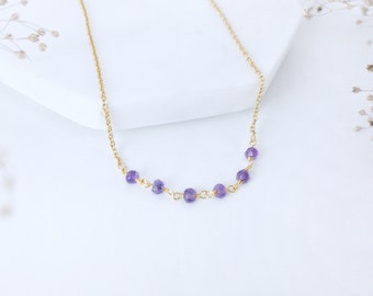 Amethyst Choker Necklace Purple Rosary Necklace Purple Amethyst Necklace Gold Purple Choker Dainty Choker Beaded Choker