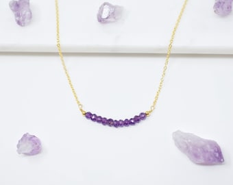Amethyst Bar Necklace Purple Necklace Beaded Bar Necklace Tiny Amethyst Birthstone Necklace Birthstone Bar Necklace February Birthstone