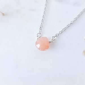 Sunstone Necklace Sunstone Pendant Necklace Sterling Silver Sunstone Jewelry Sunstone Teardrop Necklace Pink Orange Necklace