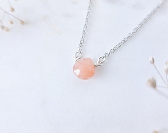 Sunstone Necklace Sunstone Pendant Necklace Sterling Silver Sunstone Jewelry Sunstone Teardrop Necklace Pink Orange Necklace