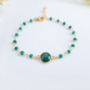 Personalized Emerald Bracelet Emerald Birthstone Bracelet Initial Bracelet for Women Personalized Emerald Jewelry image 3