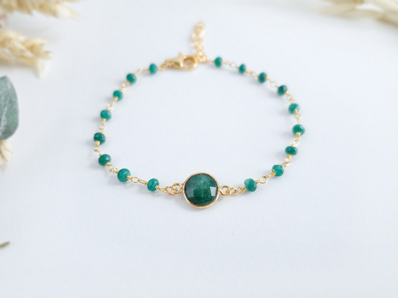 Personalized Emerald Bracelet Emerald Birthstone Bracelet Initial Bracelet for Women Personalized Emerald Jewelry image 3