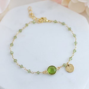 Personalized Peridot Bracelet - Gold Peridot Jewelry - Initial Birthstone Bracelet - Bracelet for Women - Custom Bracelet