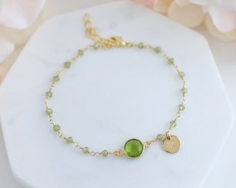 Personalisiertes Peridot Armband - Gold Peridot Schmuck - Armband mit dem Anfangsstein - Armband für Frauen - Personalisiertes Armband