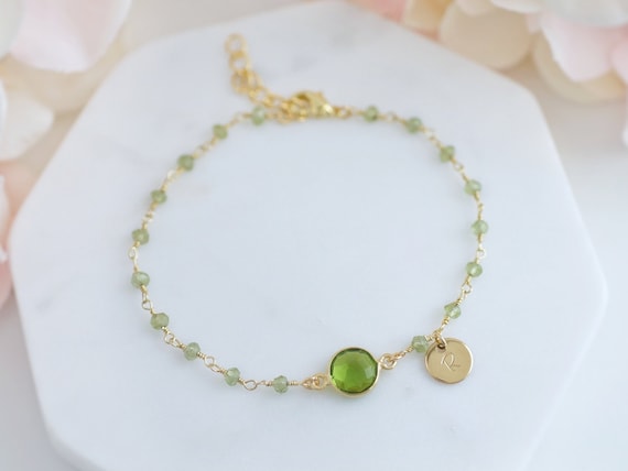Personalized Peridot Bracelet - Gold Peridot Jewelry - Initial Birthstone Bracelet - Bracelet for Women - Custom Bracelet