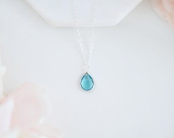 Blue Topaz Necklace Silver Topaz Pendant Necklace Blue Topaz Jewelry Necklace for Women December Birthstone