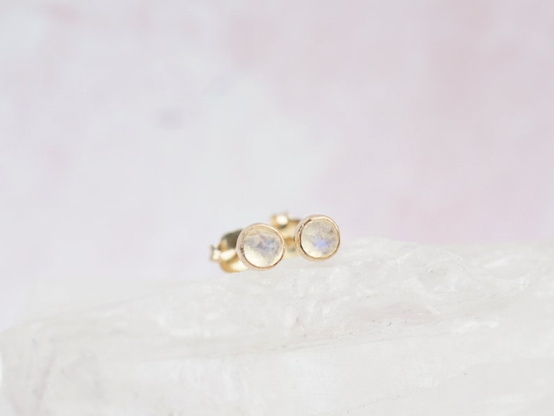 Rainbow Moonstone Earrings Moonstone Studs Gold Stud Earrings Dainty Earrings Simple Earrings image 6