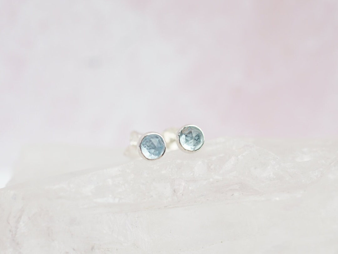 •BIRCH• aquamarine + silver stud earrings main image 1