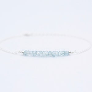 Sterling Silver Aquamarine Bracelet Aquamarine Birthstone Bracelets for Women Aquamarine Bar Bracelet Dainty Bracelet Gemstone Bracelet