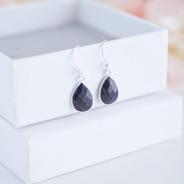 Sterling Silver Sapphire Earrings Sapphire Jewelry Minimalist Earrings Teardrop Earrings Sterling Silver Blue Earrings September Birthstone