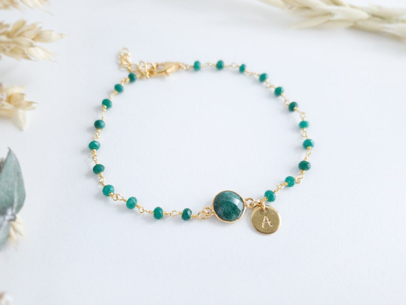 Personalized Emerald Bracelet Emerald Birthstone Bracelet Initial Bracelet for Women Personalized Emerald Jewelry image 2