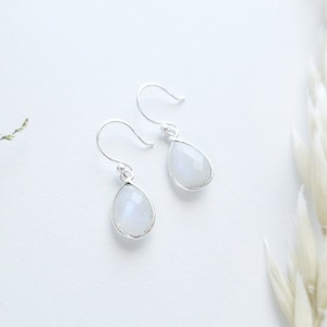 Sterling Silver Moonstone Earrings - Rainbow Moonstone Tear Drop Earrings - Birthstone Earrings