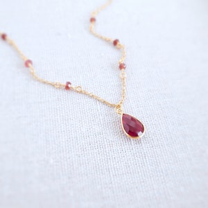 Garnet Pendant Gold Garnet Necklace Teardrop Necklace Birthstone Necklace Red Drop Necklace January Birthstone