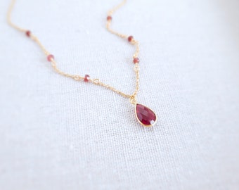 Garnet Pendant Gold Garnet Necklace Teardrop Necklace Birthstone Necklace Red Drop Necklace January Birthstone