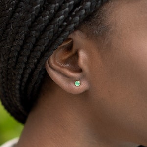 Genuine Emerald Stud Earrings Natural Emerald Earrings Small Stud Earrings Dainty Stud Earrings Simple Stud Earrings image 4