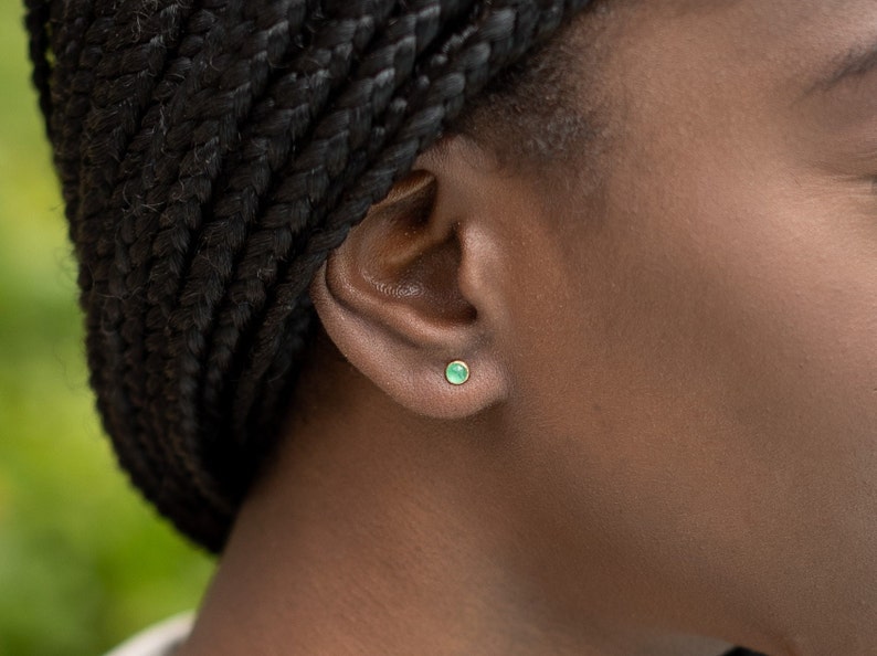 Genuine Emerald Stud Earrings Natural Emerald Earrings Small Stud Earrings Dainty Stud Earrings Simple Stud Earrings image 4