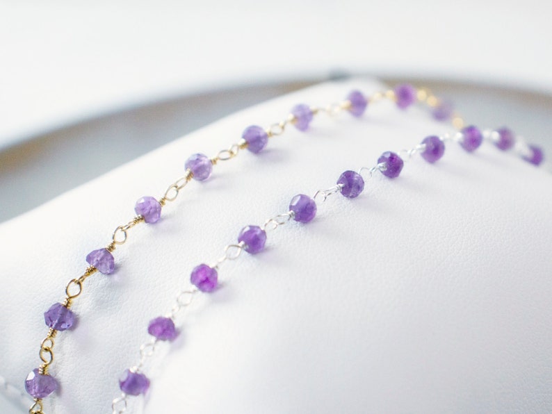 Amethyst Bracelet Rosary Bracelet Gemstone Bracelet Amethyst Jewelry February Birthstone Gold Purple Stone Bracelet image 4