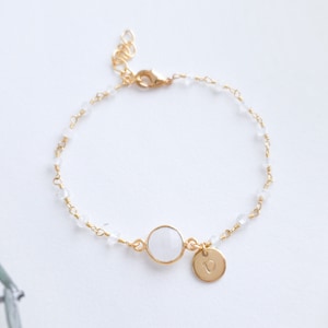 Personalized Moonstone Bracelet - Custom Initial Moonstone Bracelet - Rainbow Moonstone Initial Bracelet - Personalized Gift