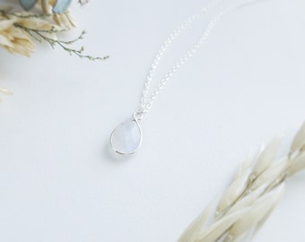 Sterling Silver Moonstone Necklace - Moonstone Pendant Necklace - Rainbow Moonstone Jewelry - Dainty Moonstone Necklace - June Birthstone