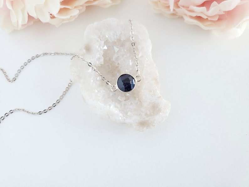 Sterling Silver Sapphire Sapphire Birthstone Necklace Choker Necklace Natural Sapphire Pendant Necklace Dainty Choker Blue Necklace image 2