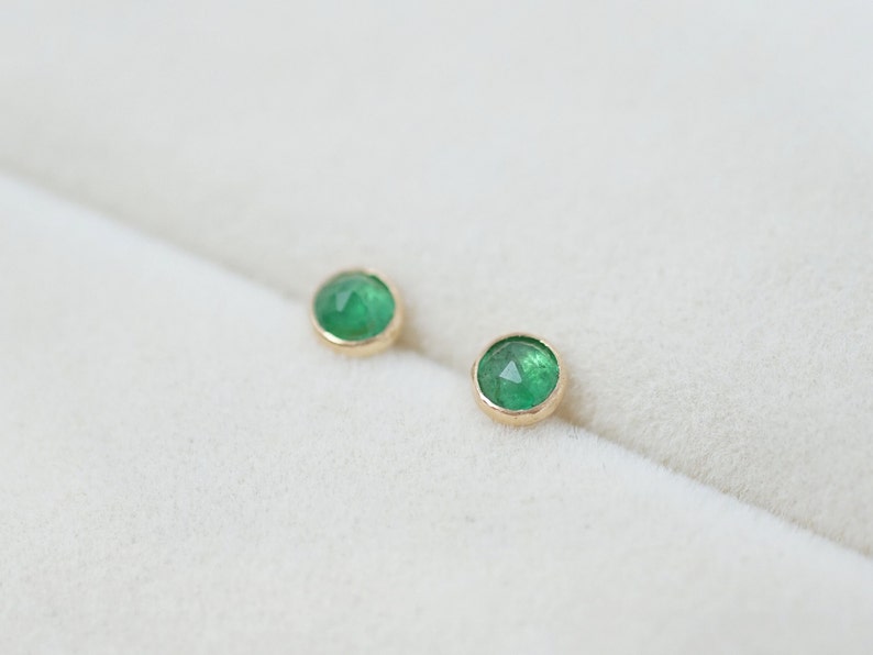Genuine Emerald Stud Earrings Natural Emerald Earrings Small Stud Earrings Dainty Stud Earrings Simple Stud Earrings image 6