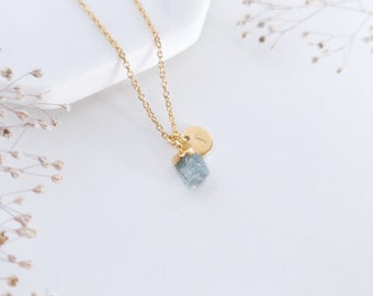 Personalized Aquamarine Necklace - Raw Aquamarine Jewelry - Custom Aquamarine Pendant Necklace - March Birthstone Necklace