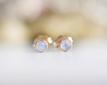 Gold Moonstone Earrings Rainbow Moonstone Studs Tiny Stud Earrings Gold Stud Earrings Dainty Earrings Small Earrings Post Earrings