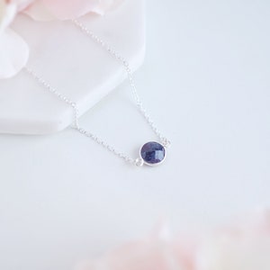 Sterling Silver Sapphire Sapphire Birthstone Necklace Choker Necklace Natural Sapphire Pendant Necklace Dainty Choker Blue Necklace image 6