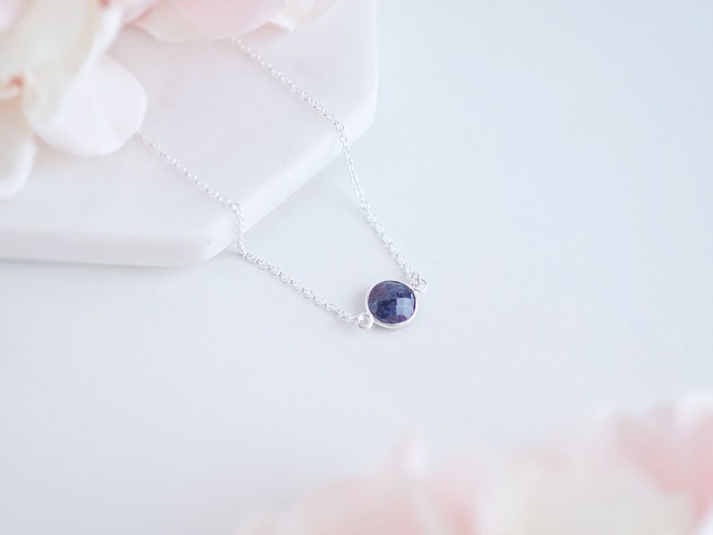 Sterling Silver Sapphire Sapphire Birthstone Necklace Choker Necklace Natural Sapphire Pendant Necklace Dainty Choker Blue Necklace image 6