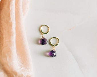 Amethyst Hoops Birthstone Hoop Womens Earrings Dainty Hoop Earrings Small Hoop Earrings Tiny Hoop Earrings