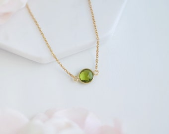 Peridot Necklace - Gold Peridot Pendant Necklace - Peridot Choker Necklace - Peridot Jewelry - August Birthstone