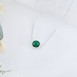 Sterling Silver Emerald Necklace Sterling Silver Emerald Pendant Emerald Choker Birthstone Necklace Emerald Jewelry May Birthstone image 1