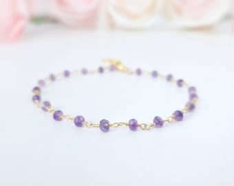 Amethyst Bracelet Rosary Bracelet Gemstone Bracelet Amethyst Jewelry February Birthstone Gold Purple Stone Bracelet