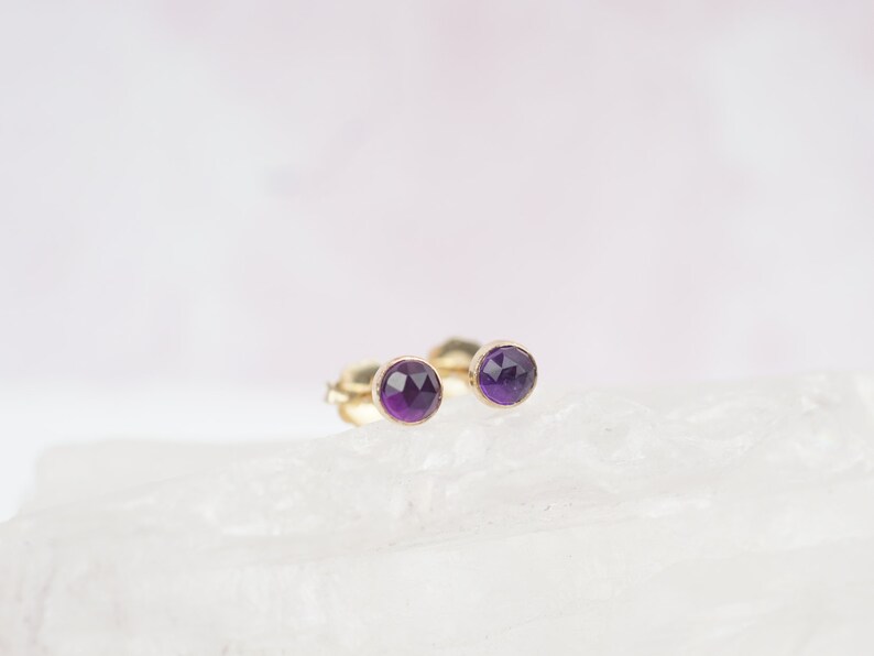 Amethyst Stud Earrings Amethyst Earrings Dainty Stud Earrings Simple Stud Earrings Hypoallergenic Studs image 3