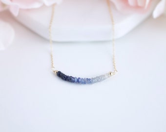 Sapphire Necklace Bead Bar Necklace Gemstone Bar Gift For Her Birthstone Necklace Gemstone Necklace for Women