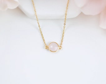 Pink Chalcedony Choker Necklace Crystal Choker Necklace for Women Gold Pink Necklace Gift For Her