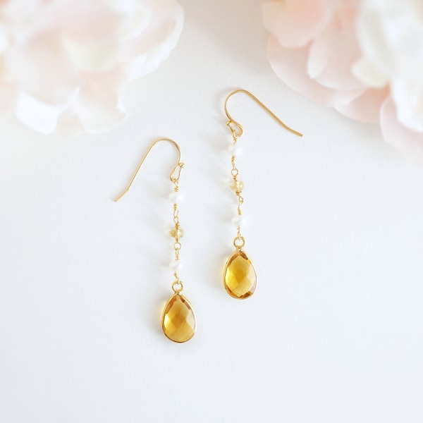 Boucles d’oreilles Citrine Boucles d’oreilles Dangle Boucles d’oreilles Teardrop -Dangly Boucles d’oreilles en cristal Boucles d’oreilles Chandelier Boucles d’oreilles