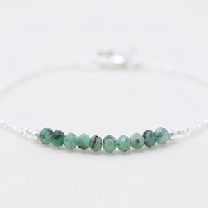 Sterling Silver Emerald Bar Bracelets for Women Birthstone Bracelet Gemstone Bracelet Emerald Jewelry