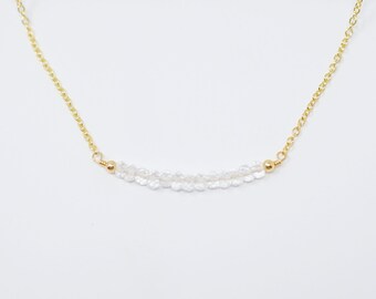 Quartz Necklace Bead Bar Necklace Gemstone Bar Necklace Beaded Necklace April Birthstone Necklace