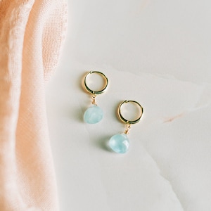 Aquamarine Earrings Hoop Earrings Drop Earrings March Birthstone Earrings Something Blue Dainty Earrings