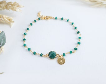 Personalized Emerald Bracelet - Emerald Birthstone Bracelet - Initial Bracelet for Women - Personalized Emerald Jewelry