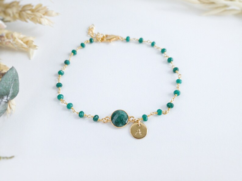 Personalized Emerald Bracelet Emerald Birthstone Bracelet Initial Bracelet for Women Personalized Emerald Jewelry image 1