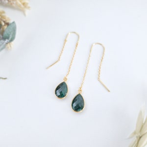 Emerald Threader Earrings Emerald Earrings Natural Emerald Dangle Earrings Chain Earrings Long Earrings